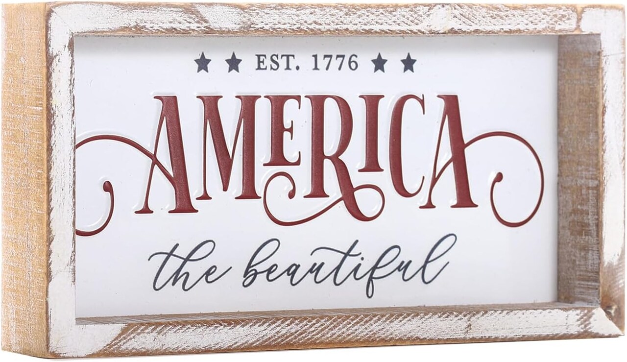 Rustic America the Beautiful Wooden Sign, Patriotic 4th of July Decorations for Home, Fourth of July Table Decorations for Table Shelf Mantel, July 4th Decor for Indoor
